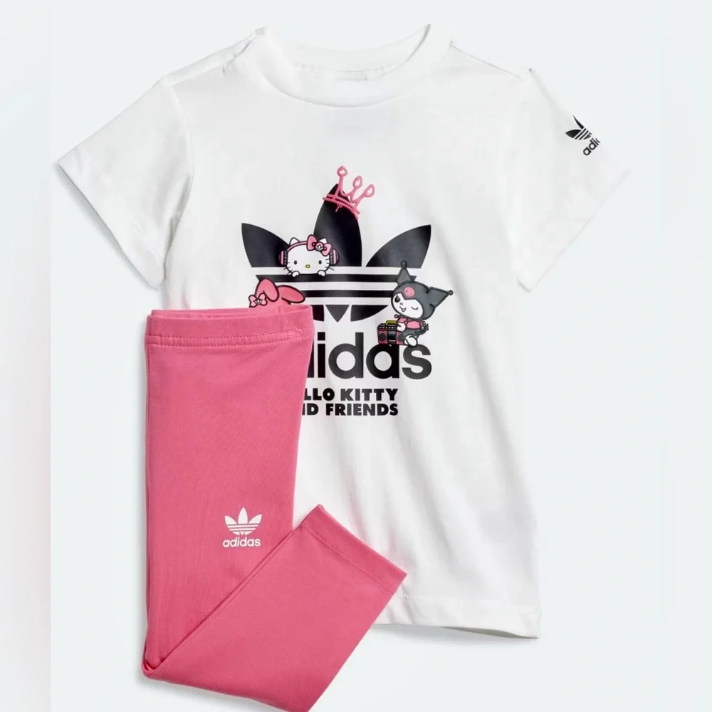 ADIDAS ORIGINALS X HELLO KITTY GIRLS TEE DRESS LEGGING SET WHITE/PINK IT7917